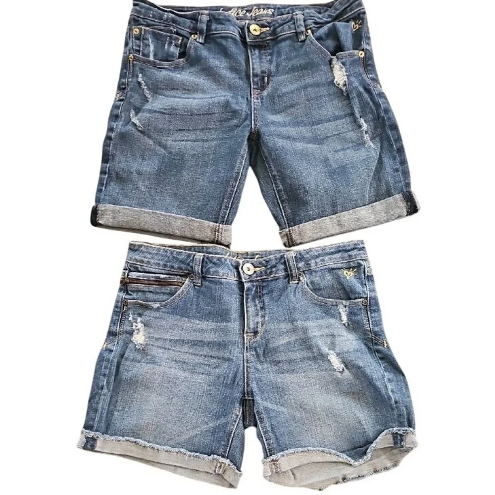 Justice Girls Distressed Denim Shorts Bundle Size 14.5 Blue Jean 2 Pairs Summer